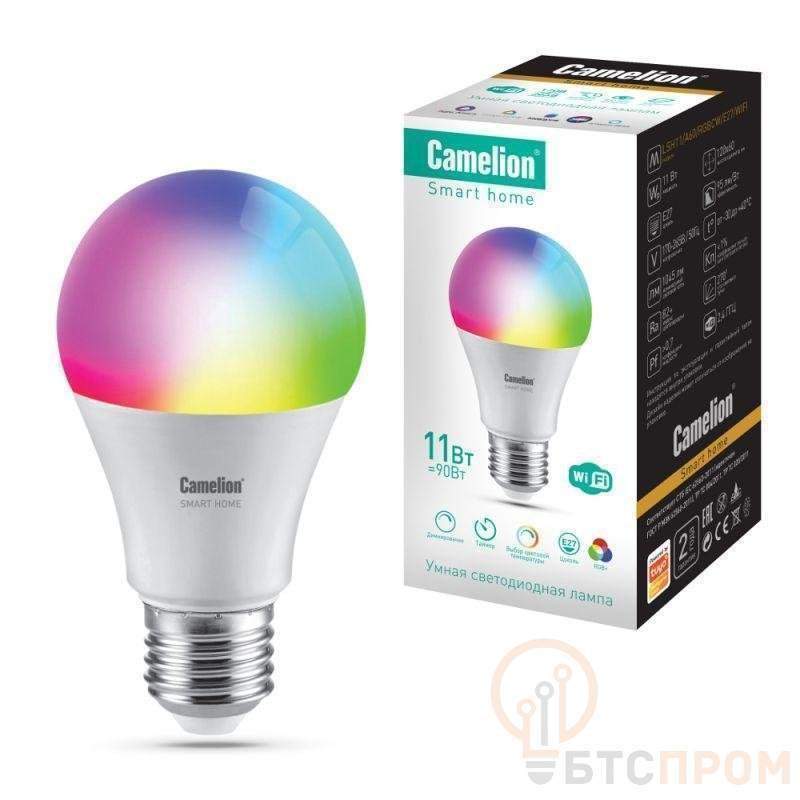 лампа светодиодная эл. smart home lsh11/a60/rgbсw/е27/wifi 11вт е27 rgb+dim+cw 220в wifi camelion 14499 от BTSprom.by