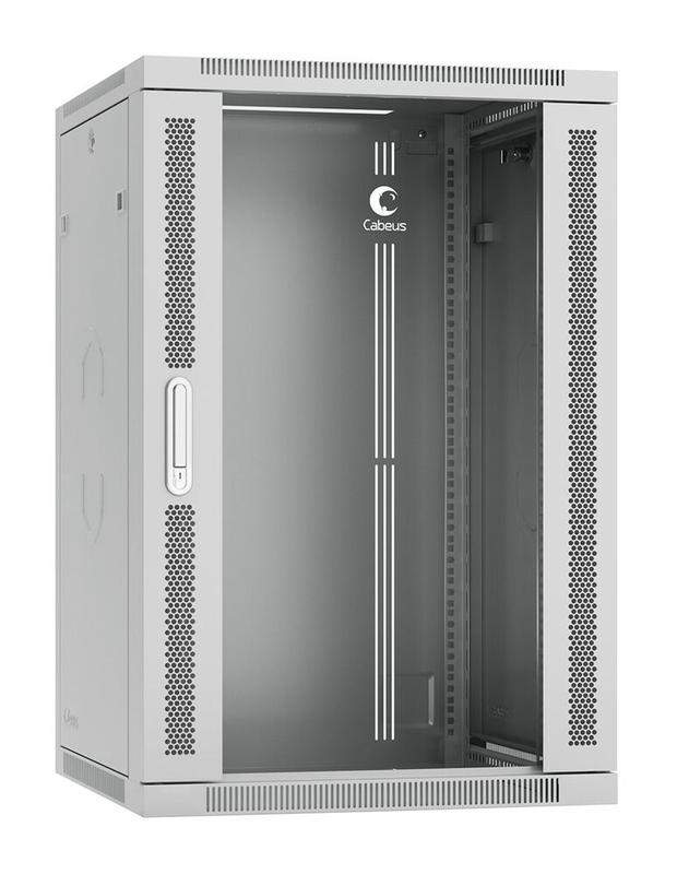 шкаф телекоммуникационный настенный sh-05f-18u60/60-r 19дюйм 18u 600х600х901мм разобран. дверь стекло ral 7035 сер. cabeus 10740c от BTSprom.by
