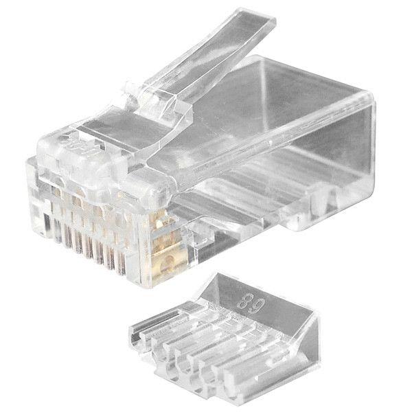 разъем plug-8p8c-uv-c6-100 rj45(8p8c) под витую пару кат.6 (50 µ"/ 50 мкр. дюйм) универс. (для ож и мж кабеля) со вставкой (уп.100шт) hyperline 49364 от BTSprom.by