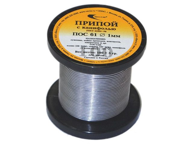 припой пос 61 трубка, катушка ф1мм, с канифолью (100г) (векта) 30108 от BTSprom.by
