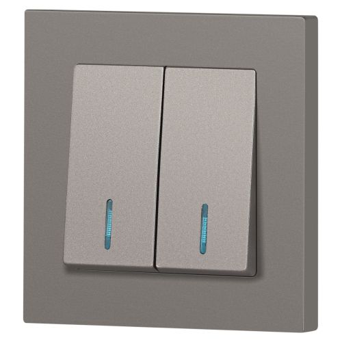  Выключатель 2-кл. СП Accent 6-105-09 10А IP20 250В с подсветкой AL/CU титан Intro Б0063525 фото в каталоге от BTSprom.by