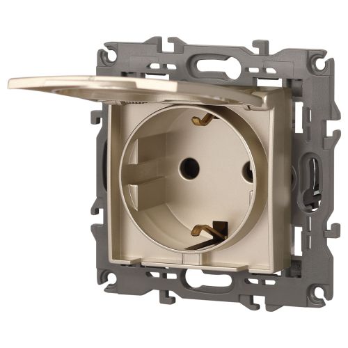  Розетка 1-м СП Эра Elegance 14-2103-04 16А IP20 16AX 250В 2P+E Schuko защ. шторки с крышкой шампань Эра Б0034281 фото в каталоге от BTSprom.by