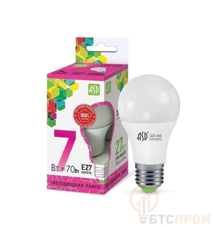 лампа светодиодная led-a60-standard 7вт 230в e27 6500к 630лм asd 4690612018997 от BTSprom.by