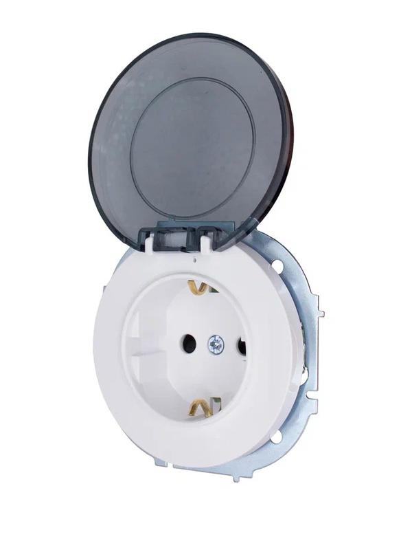  Розетка 1-м СП OSEN с заземл. с крышкой ПБТ бел. LEZARD 743-0288-123B фото в каталоге от BTSprom.by