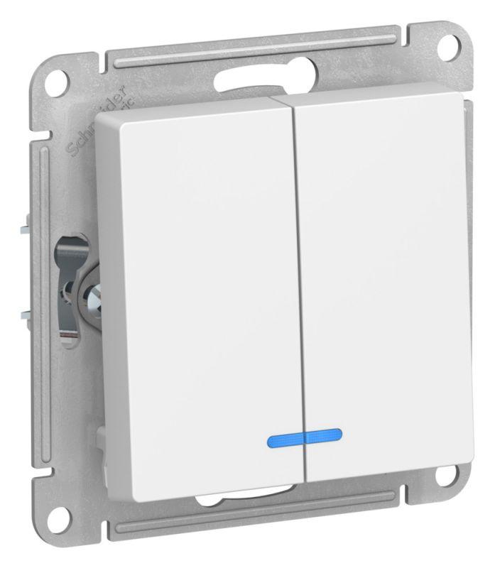  Выключатель 2-кл. AtlasDesign (сх. 5а) 10AX с подсветкой механизм лотос SE ATN001353 фото в каталоге от BTSprom.by