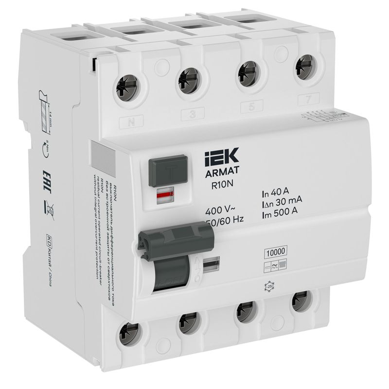 выключатель дифференциального тока (узо) 4п 40а 30ма тип b вдт r10n armat iek ar-r10n-4-040b030 от BTSprom.by