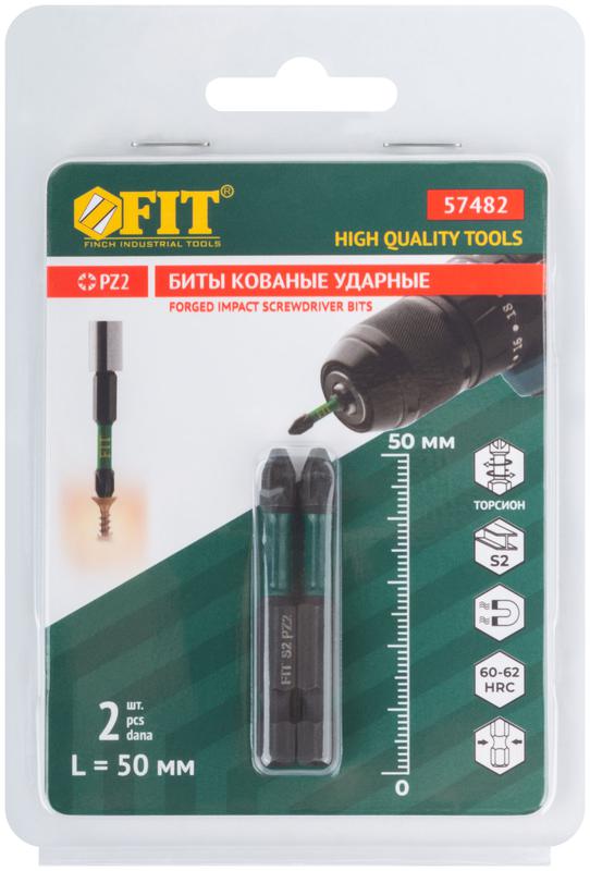  Набор бит кованые ударные сталь S2 односторонние 50мм PZ2 профи блистер (уп.2шт) FIT 57482 фото в каталоге от BTSprom.by