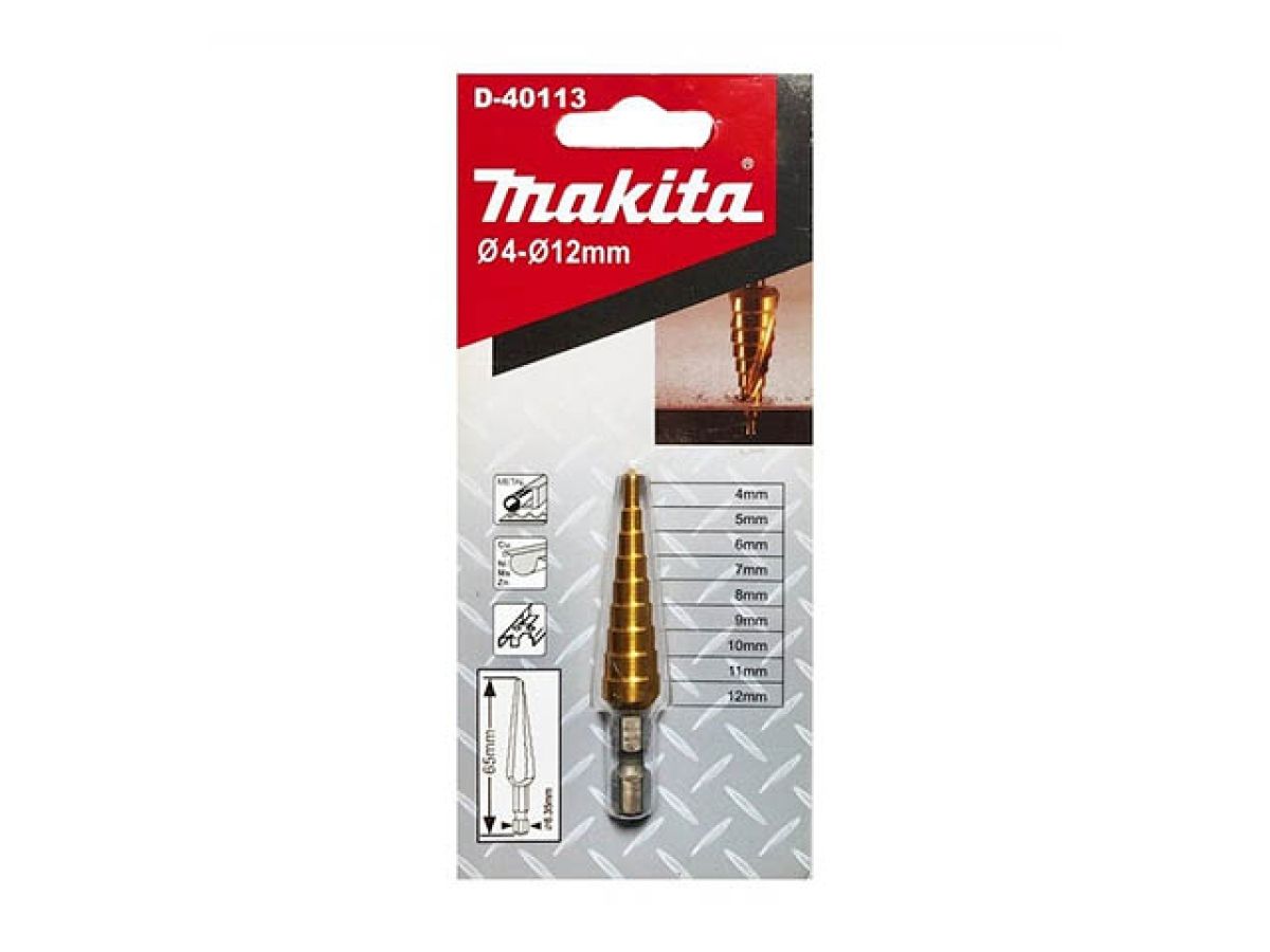сверло по металлу шестигр. 12.0х hss tin ступенчатое, прямой желобок makita d-40113 от BTSprom.by