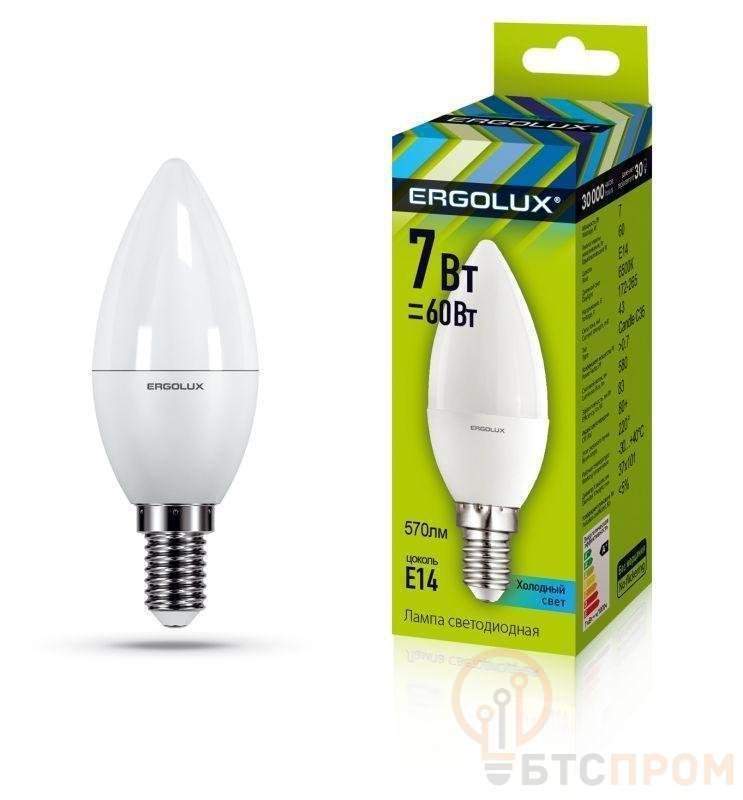 лампа светодиодная led-c35-7w-e14-6500k "свеча" 172-265в ergolux 12874 от BTSprom.by