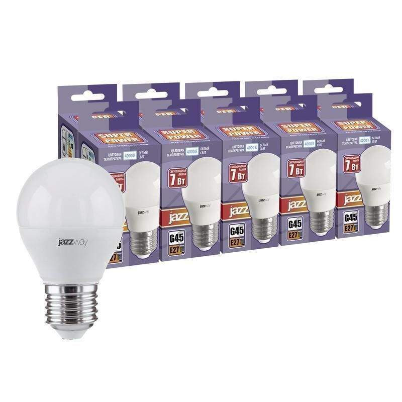 лампа светодиодная pled-sp 7вт g45 4000к нейтр. бел. e27 230в 50гц (уп.10шт) jazzway 5018983 от BTSprom.by