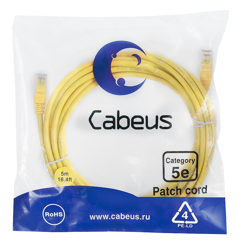 патч-корд u/utp кат.5e pc-utp-rj45-cat.5e-5m-yl 2xrj45/8p8c неэкранир. pvc 5м желт. cabeus 7688c от BTSprom.by