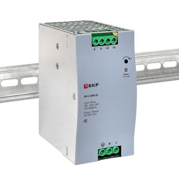  Блок питания на DIN-рейку 240Вт Uвх ~ 220В AC Uвых - 24В DC постоянного тока EKF DR-E-240W-24 фото в каталоге от BTSprom.by