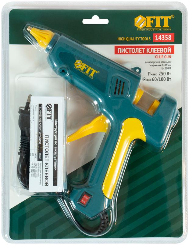  Пистолет клеевой 11мм 60Вт/100Вт (250Вт) 2 режима профи FIT 14358 фото в каталоге от BTSprom.by