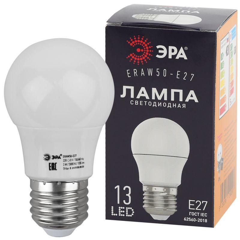 лампа светодиодная eraw50-e27 a50 3вт груша бел. e27 13smd для белт-лайт эра б0049582 от BTSprom.by