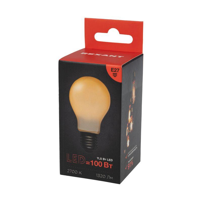 Лампа филаментная Груша A60 11.5Вт 1320лм 2700К E27 матов. колба Rexant 604-078 фото в каталоге от BTSprom.by