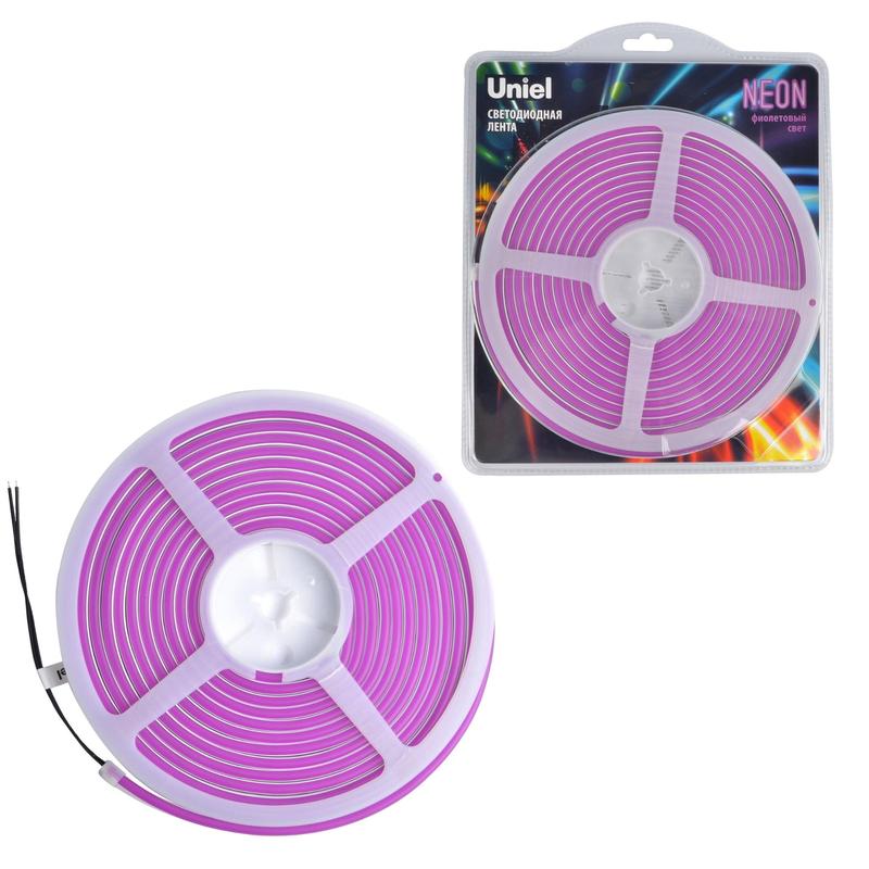 лента светодиодная гибкая uls-n01-2835-120led/m-6mm-ip67-dc12v-9w/m-5m-purple neon (блист. 5м) свет фиолет. uniel ul-00009089 от BTSprom.by