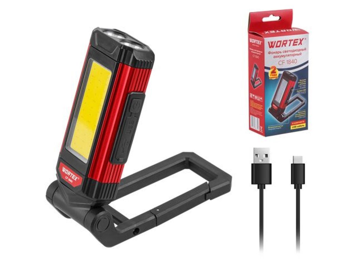  Фонарь светодиодный аккумуляторный Wortex CF 1840 в кор. 180-400 Лм, 8 режимов, магнит (5 В, 1,8 Ач, складная конструкция, может выступать как Power-bank) 1323365 фото в каталоге от BTSprom.by