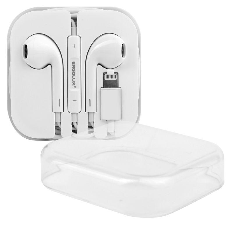  Наушники вкладыши с микрофоном ELX-WHP04-C01 проводные Lightning 1.2м коробка+бокс бел. ERGOLUX 15285 фото в каталоге от BTSprom.by