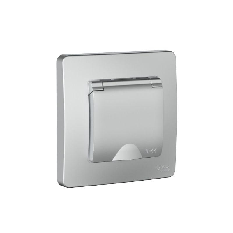 розетка 1-м сп blanca 16а ip44 250в с заземл. защ. шторки с крышкой алюм. se blnrs441113 от BTSprom.by