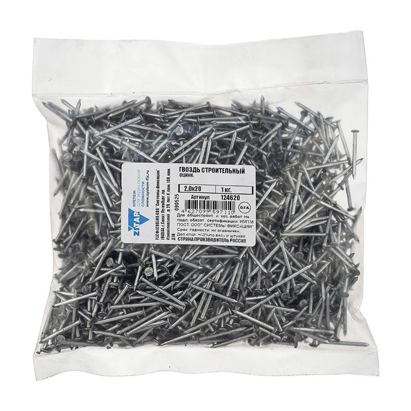 гвоздь строительный 2х20 оцинк. (уп.1кг) tech-krep/zitar 124620 от BTSprom.by