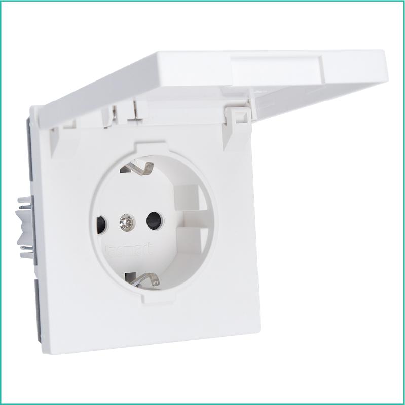 розетка 1-м сп fd shuko 16а ip20 с заземл. защ. шторки с крышкой механизм бел. матов. soft touch jasmart fd5505pwm от BTSprom.by