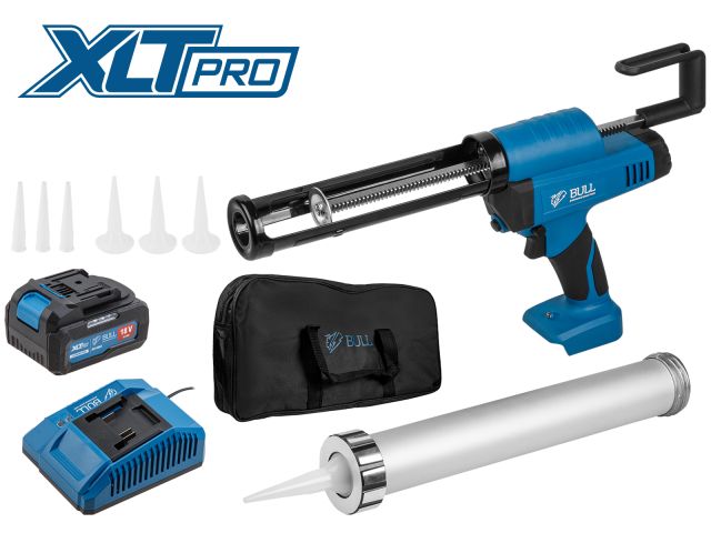 аккум. пистолет для герметика bull cg 1860 set(1х4), сумка, 300/600 мл, 2500 н, 8,3 мм/с, рег. скор. (защита от вытекания, 2 кг, 2 тубы в комплекте) 1304625 от BTSprom.by