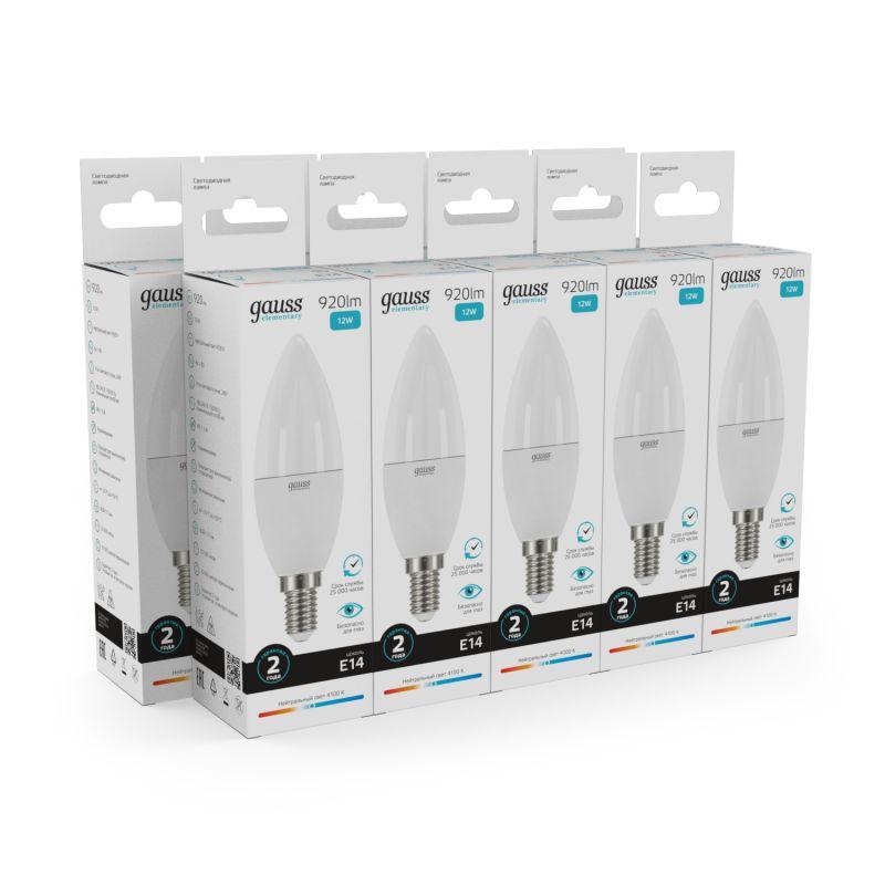Лампа светодиодная Elementary 12Вт свеча 4100К нейтр. бел. E14 920лм GAUSS 33122 фото в каталоге от BTSprom.by