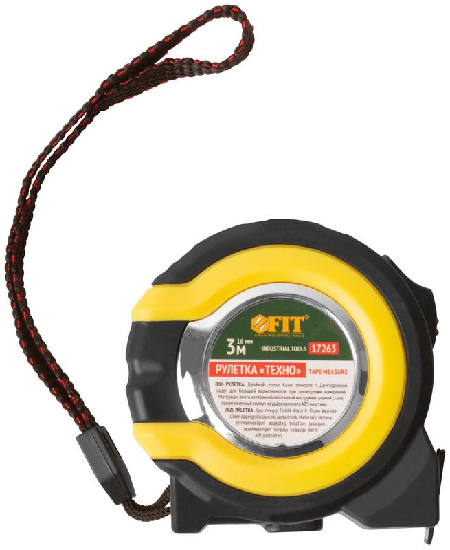  Рулетка Техно 3мх16мм прорезиненный корпус двойн. стопор FIT 17263 фото в каталоге от BTSprom.by