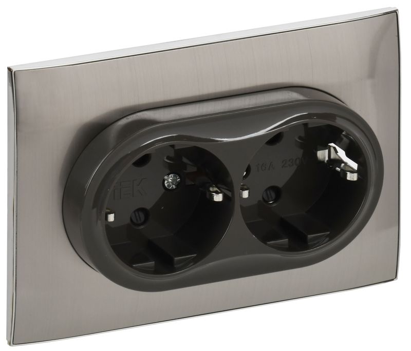 розетка 2-м skandy 16а с заземл. защ. шторки в сборе sk-r07n никель iek sk-r24-16-k50-f от BTSprom.by