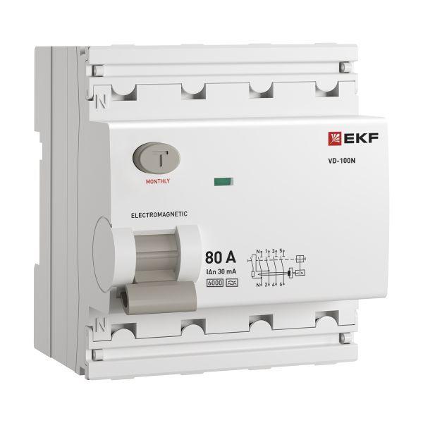 выключатель дифференциального тока 4п 80а 30ма тип a 6ка вд-100n электромех. proxima ekf e1046ma8030 от BTSprom.by