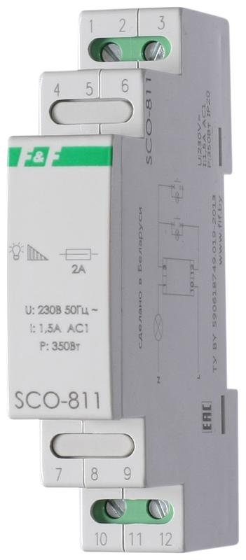 регулятор освещенности sco-811 (для ламп накал. мощность до 350вт; 1 модуль; монтаж на din-рейке 230в 1.5а ip20) f&f ea01.006.004 от BTSprom.by