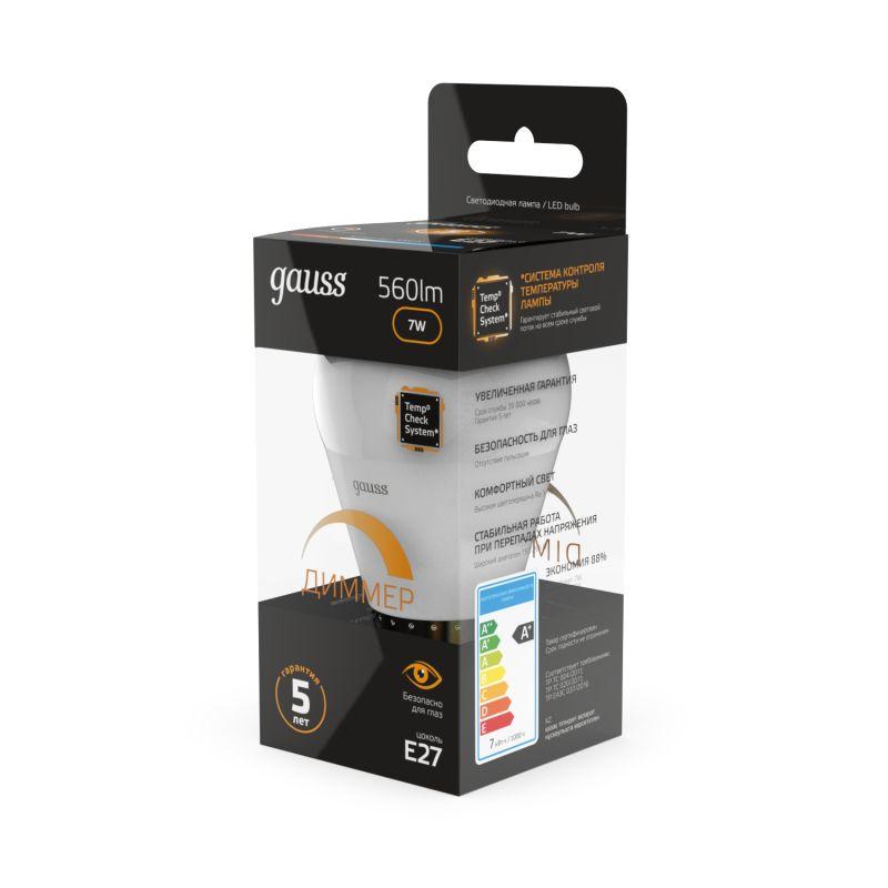 Лампа светодиодная Black 7Вт P45 шар 3000К тепл. бел. E27 560лм диммир. GAUSS 105102107-D фото в каталоге от BTSprom.by