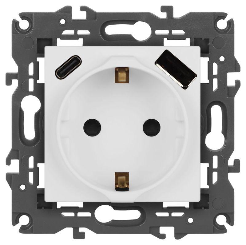 розетка elegance 14-4108-01м 16a 250в 2p+e защ. шторки с usb type-a+c 3а 5в матов. бел. эра б0067710 от BTSprom.by
