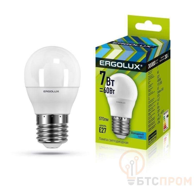 лампа светодиодная led-g45-7w-e27-4500k 172-265в "шар" ergolux 12145 от BTSprom.by