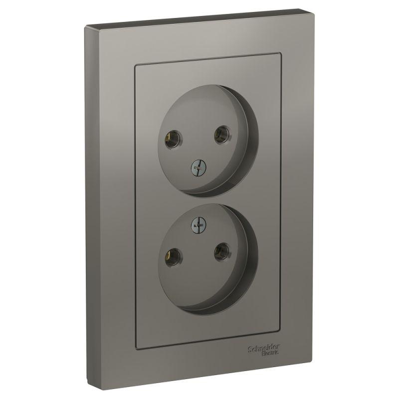 розетка 2-м сп atlasdesign 16а ip20 без заземл. в сборе сталь se atn000920 от BTSprom.by