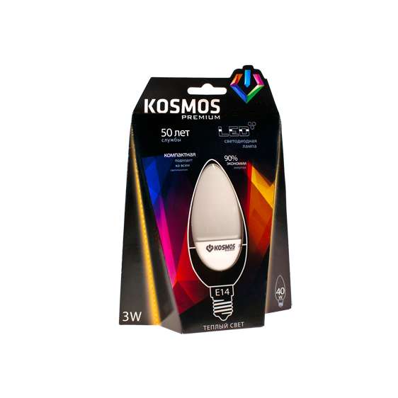 лампа светодиодная kosmos premium 3вт свеча e14 230в 3000к космос kled3wcn230ve1427 от BTSprom.by