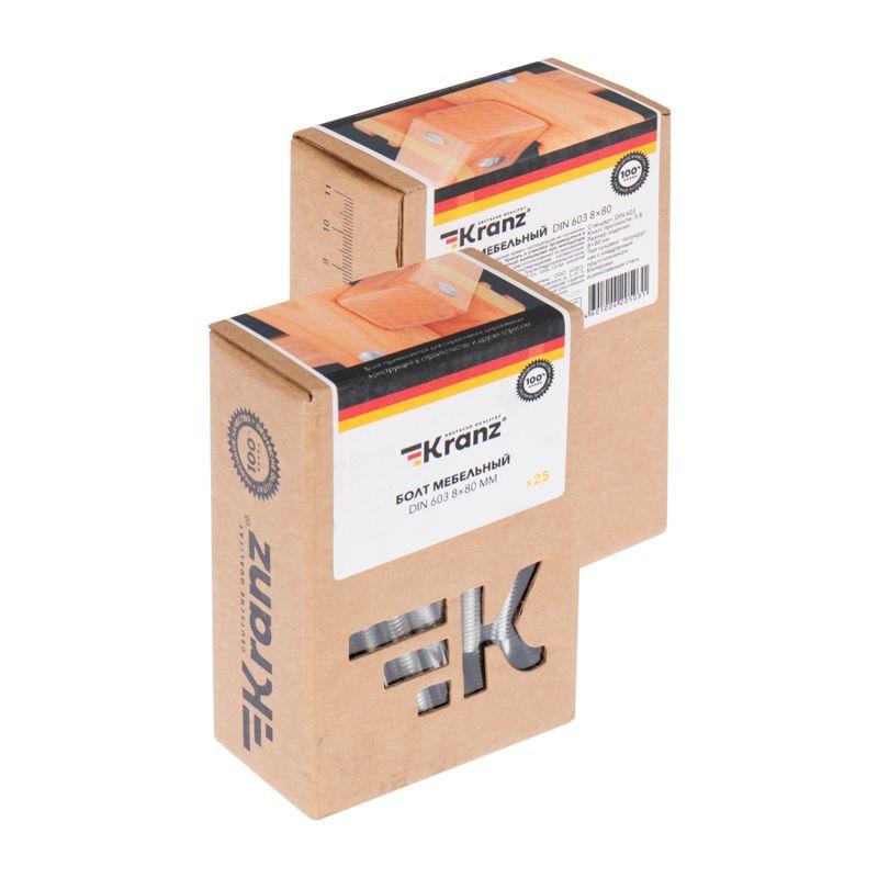  Болт мебельный 8х80 DIN 603 (уп.25шт) Kranz KR-01-3511-025 фото в каталоге от BTSprom.by