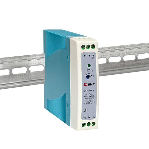  Блок питания на DIN-рейку 20Вт Uвх ~ 220В AC m Uвых - 12В DC постоянного тока EKF DR-M-20W-12 фото в каталоге от BTSprom.by