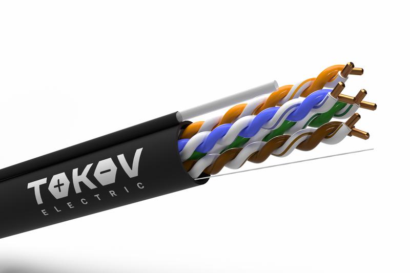 кабель витая пара u/utp 4х2х24awg(0.52мм) + трос 1.2мм кат.5e pe outdoor fluke tested 305м (м) pro tokov electric tkp-c05-u42-5e-ru-odc от BTSprom.by