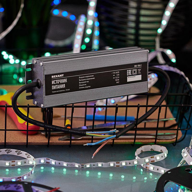  Источник питания для LED модулей и линеек 12В 150Вт с проводами IP67 Rexant 200-150-2 фото в каталоге от BTSprom.by