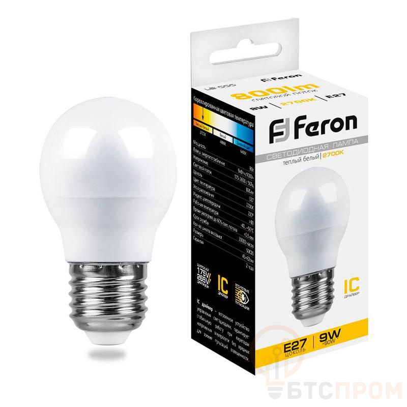 Лампа светодиодная 9Вт 230В E27 2700К G45 LB-550 FERON 25804 фото в каталоге от BTSprom.by  Лампа светодиодная 9Вт 230В E27 2700К G45 LB-550 FERON 25804 фото в каталоге от BTSprom.by
