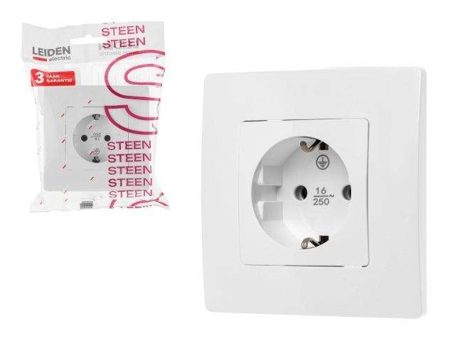 розетка 1-ая (скрытая, с/з) белая, steen, leiden electric 806034 от BTSprom.by
