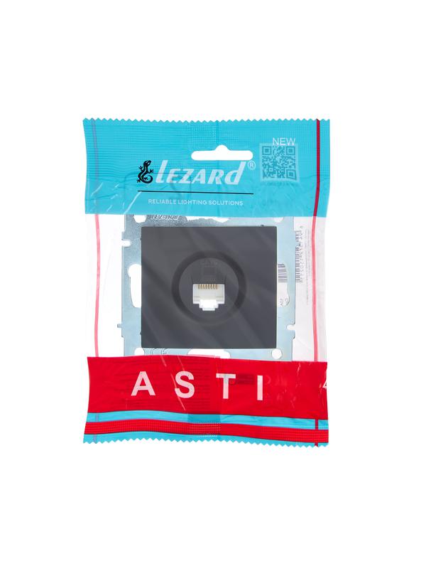  Розетка компьютерная 1-м СП ASTI IP20 RJ45 механизм Cat 6e черн. бархат LEZARD 7081-4288-140 фото в каталоге от BTSprom.by