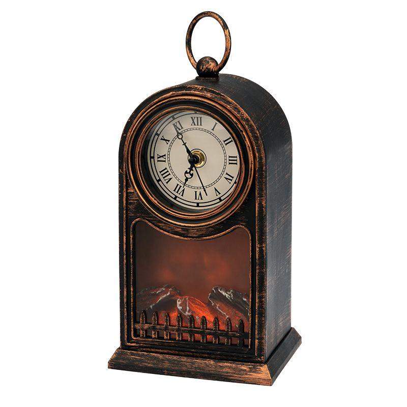  Камин светодиодный "Старинные часы" 14.7х11.7х25см эффект живого огня USB и элементы питания 2хC (не в компл.) бронз. Neon-Night 511-021 фото в каталоге от BTSprom.by