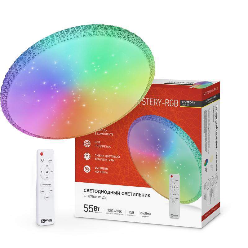 светильник светодиодный comfort mystery-rgb 55вт 230в 3000-6500к 4400лм 400х70мм с пультом ду in home 4690612044620 от BTSprom.by