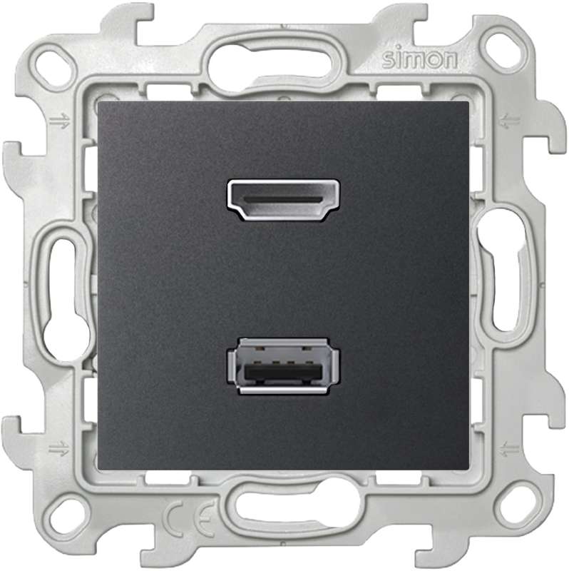 розетка hdmi + usb 2.0 2-м сп simon 24 ip20 коннектор механизм графит simon 2411095-038 от BTSprom.by