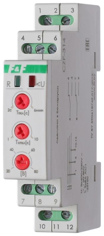 реле контроля и наличия фаз czf-314 (монтаж на din-рейке 35мм; регулировка порога отключения; 3х400в 50гц 2а ip20) f&f ea04.004.008 от BTSprom.by