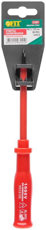 Отвертка изолированная 1000В CrV сталь пластик. ручка РН1 х 100мм FIT 55807 фото в каталоге от BTSprom.by