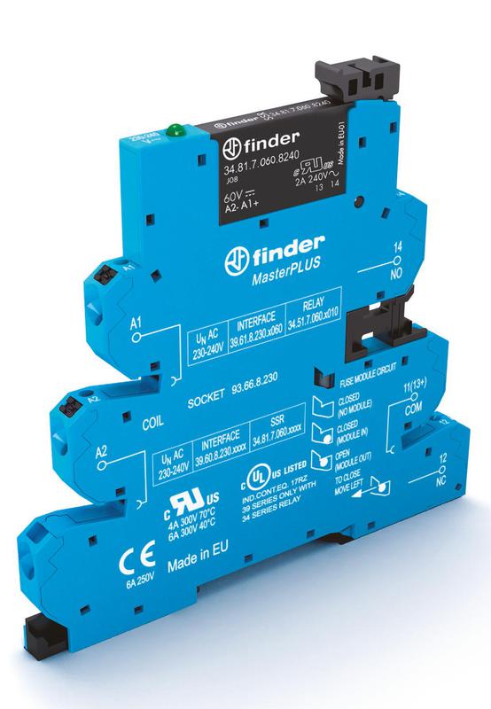 модуль интерфейсный (сборка 34.81.7.024.8240 + 93.66.0.240) твердотельное реле masterplus выход 2а (240в ac) 24-240в ac/dc ip20 безвинт. клеммы push-in finder 396002408240 от BTSprom.by