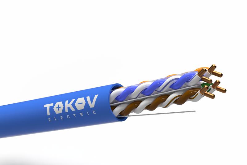 кабель витая пара u/utp 4х2х24awg(0.57мм) кат.6 lszh tokov pro fluke tested (м) tokov electric tkp-c08-u/utp-42-6-305-lszh от BTSprom.by